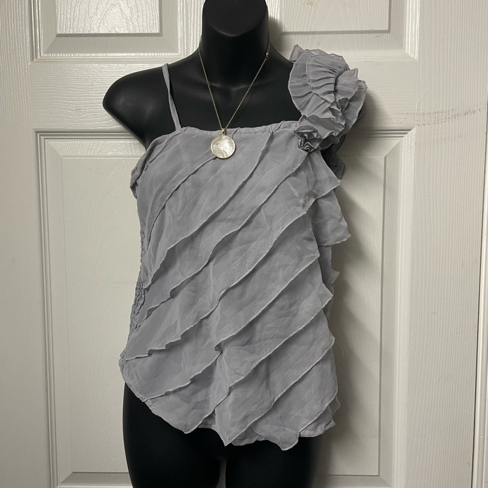 Gray Ruffled One-Shoulder Top - Picture 3 of 4